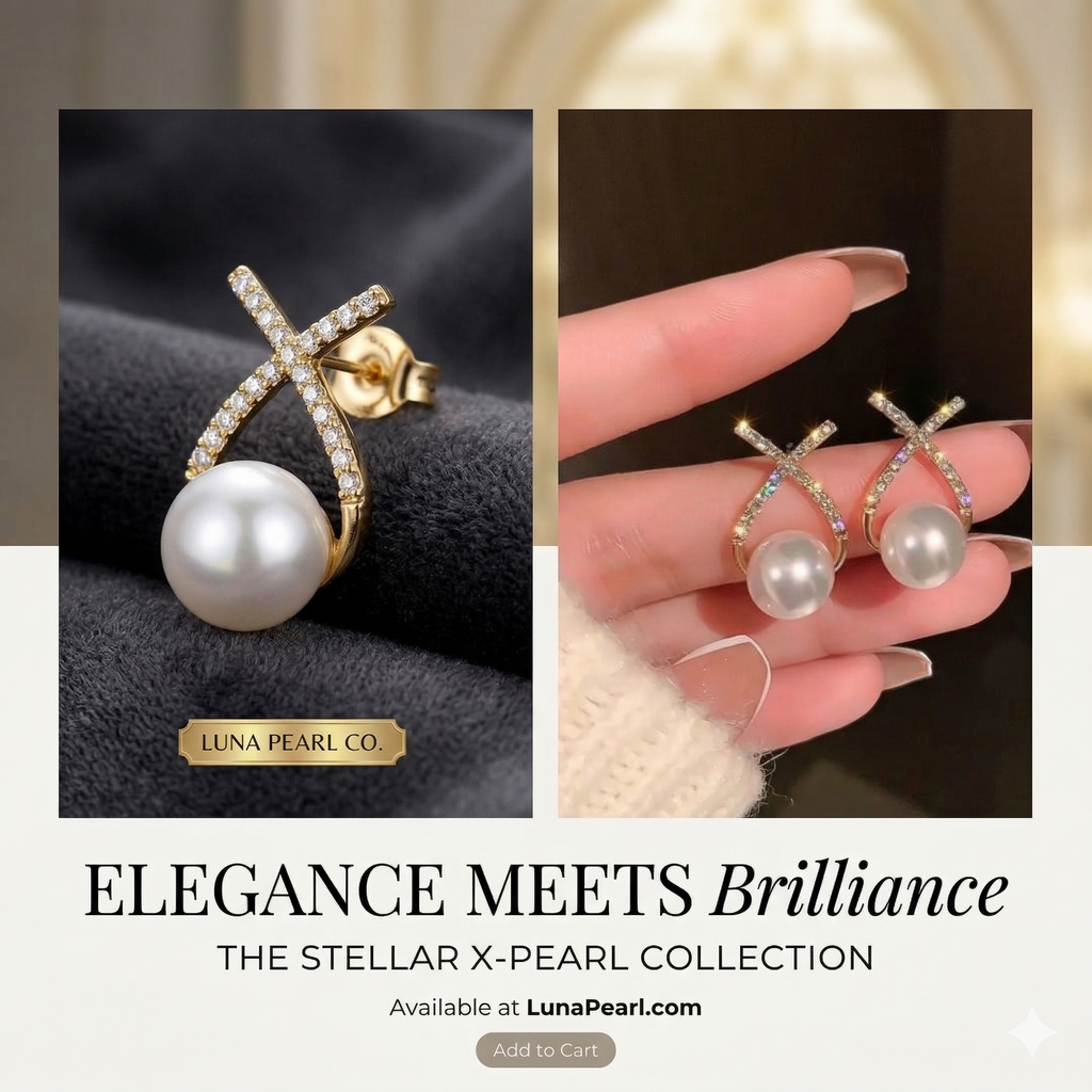 Korean Studded Cross Pearl Stud Earrings