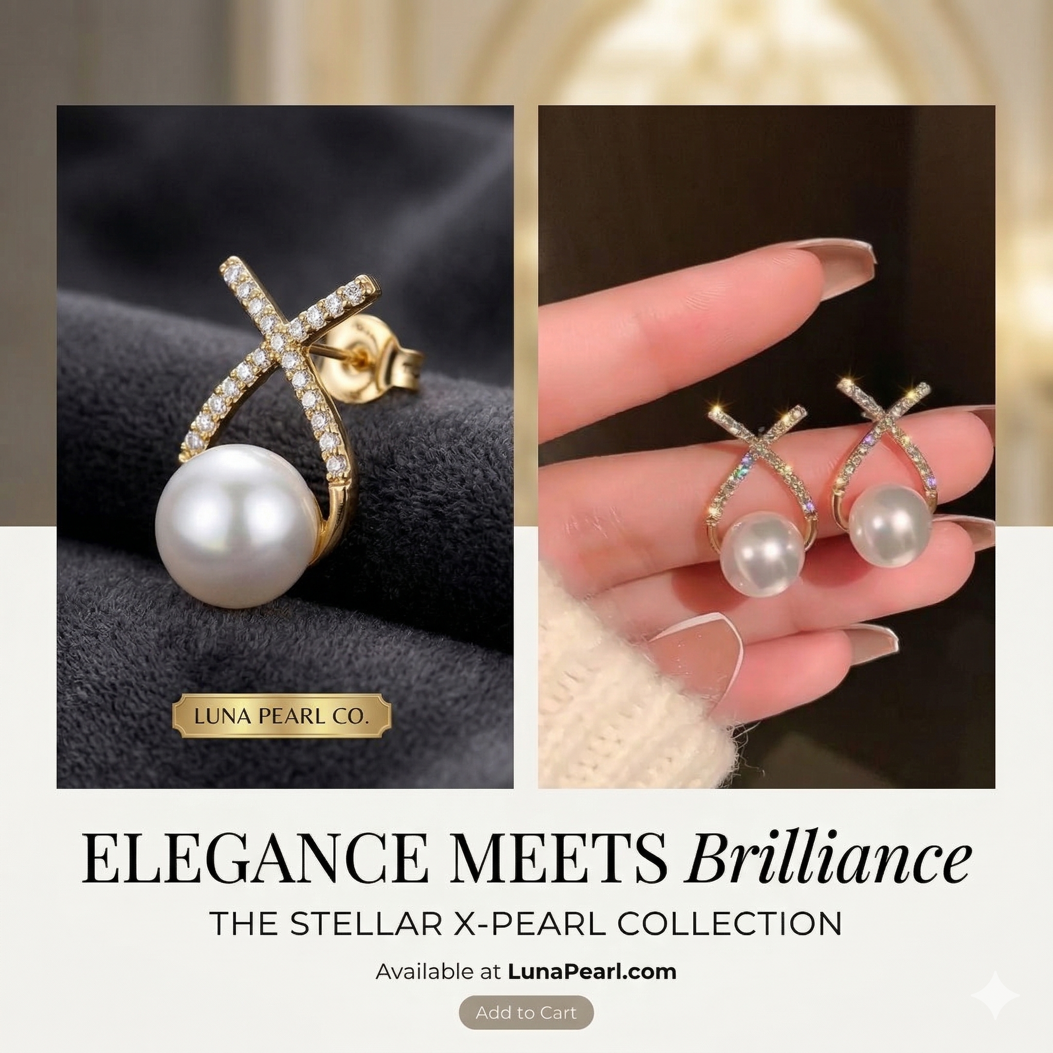 Korean Studded Cross Pearl Stud Earrings