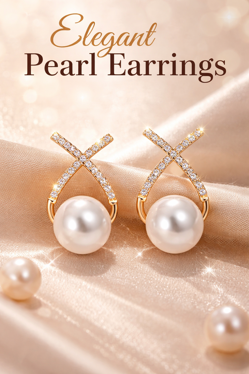 Korean Studded Cross Pearl Stud Earrings