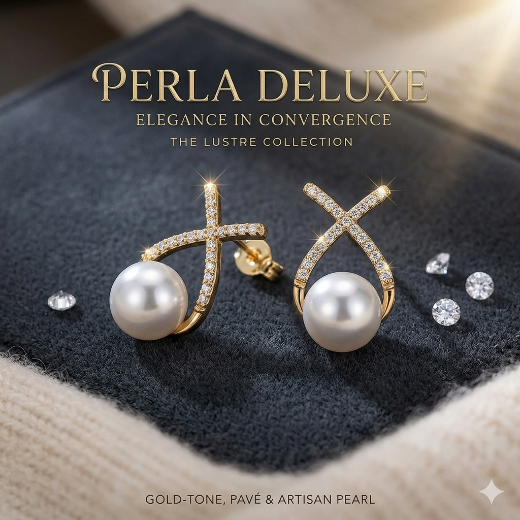 Korean Studded Cross Pearl Stud Earrings